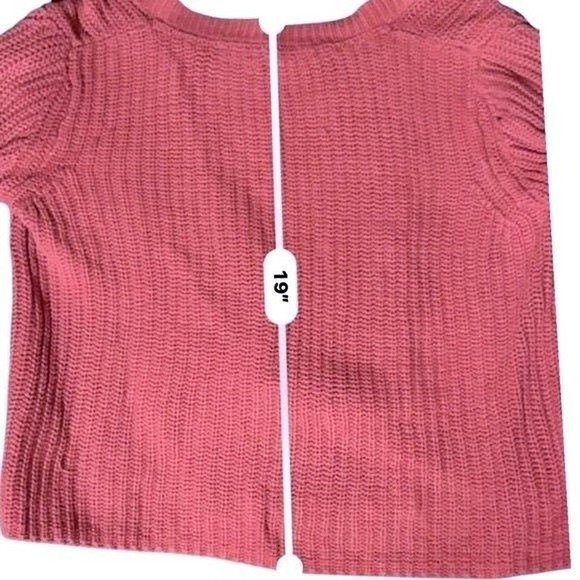 Free People XS Rose Pink Damsel Bell Sleeve V-Neck Cotton Sweater Boho Chic Knit - Picture 7 of 8